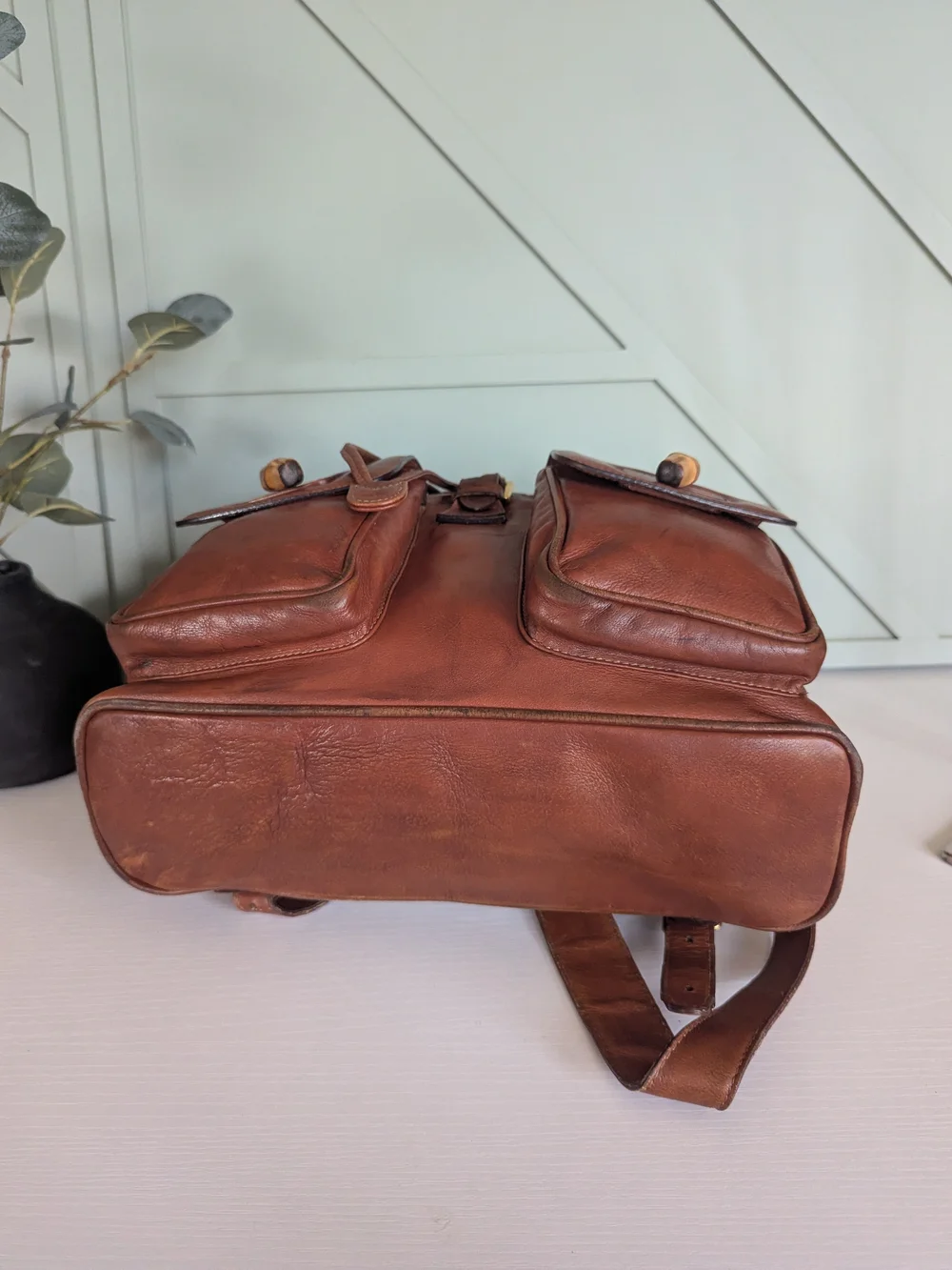 Gucci Cognac Leather Bamboo-Handle Backpack